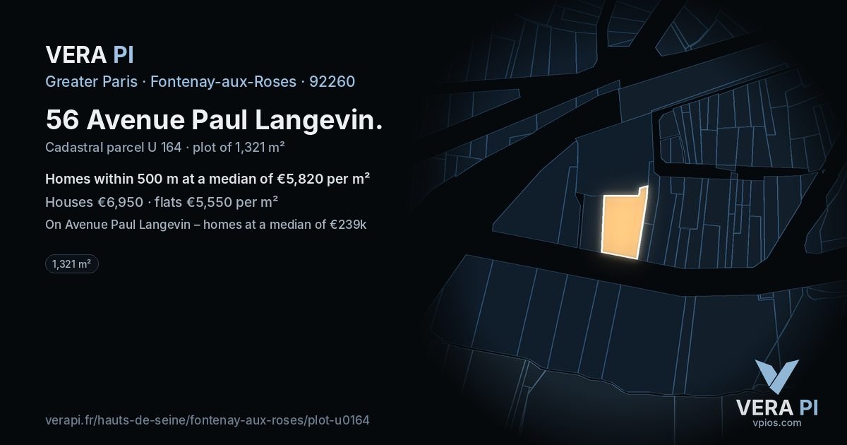 56 Avenue Paul Langevin, Fontenay-aux-Roses at night – the plot lit, the parcels around coloured by the prices near them