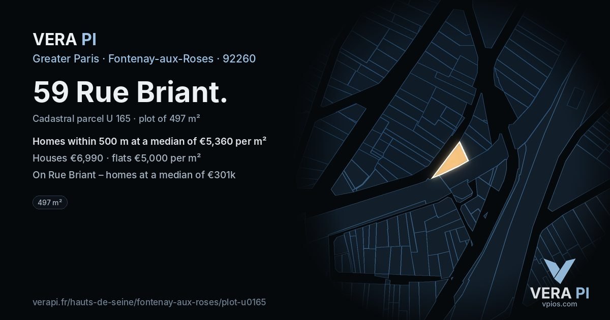59 Rue Briant, Fontenay-aux-Roses at night – the plot lit, the parcels around coloured by the prices near them