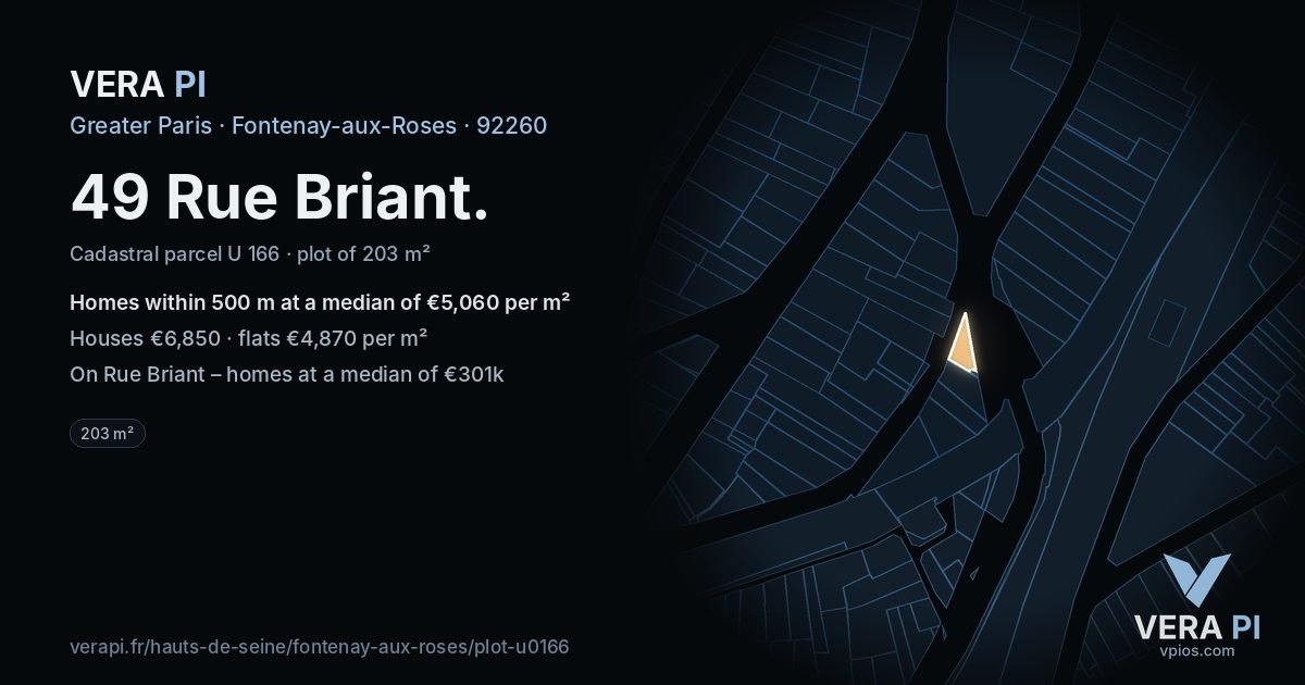49 Rue Briant, Fontenay-aux-Roses at night – the plot lit, the parcels around coloured by the prices near them