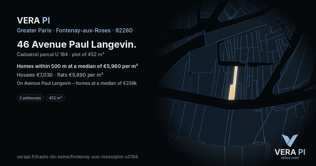 46 Avenue Paul Langevin, Fontenay-aux-Roses at night – the plot lit, the parcels around coloured by the prices near them