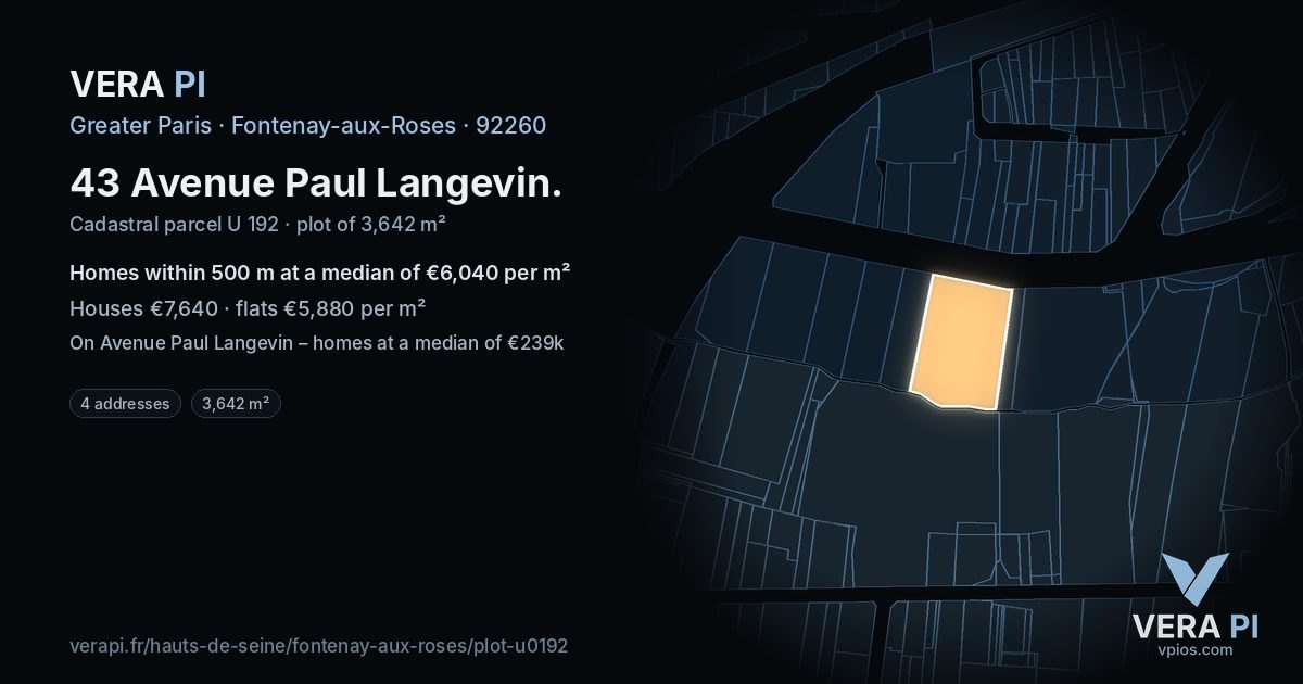 43 Avenue Paul Langevin, Fontenay-aux-Roses at night – the plot lit, the parcels around coloured by the prices near them