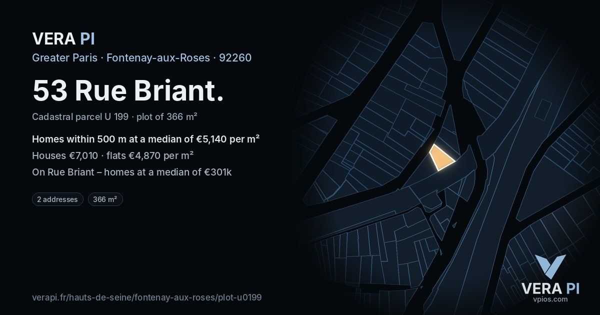 53 Rue Briant, Fontenay-aux-Roses at night – the plot lit, the parcels around coloured by the prices near them