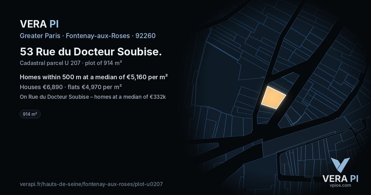 53 Rue du Docteur Soubise, Fontenay-aux-Roses at night – the plot lit, the parcels around coloured by the prices near them