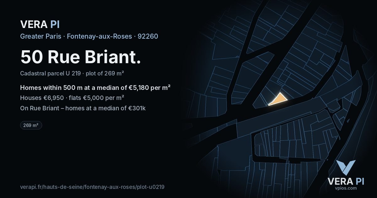 50 Rue Briant, Fontenay-aux-Roses at night – the plot lit, the parcels around coloured by the prices near them