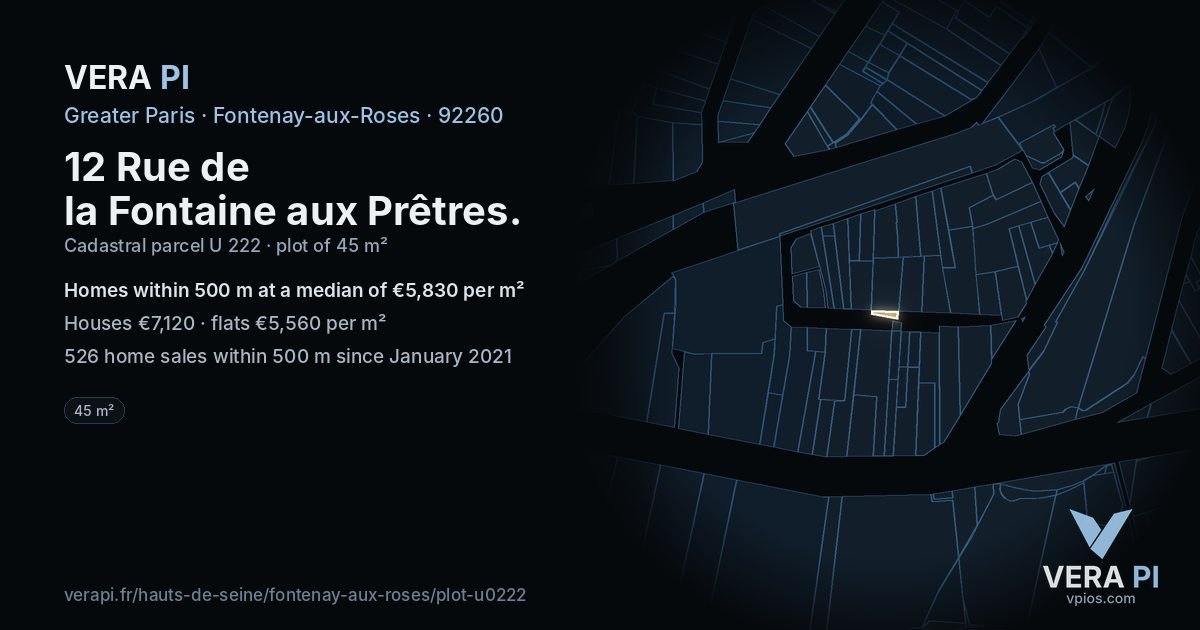 12 Rue de la Fontaine aux Prêtres, Fontenay-aux-Roses at night – the plot lit, the parcels around coloured by the prices near them