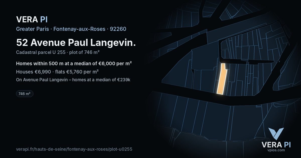52 Avenue Paul Langevin, Fontenay-aux-Roses at night – the plot lit, the parcels around coloured by the prices near them