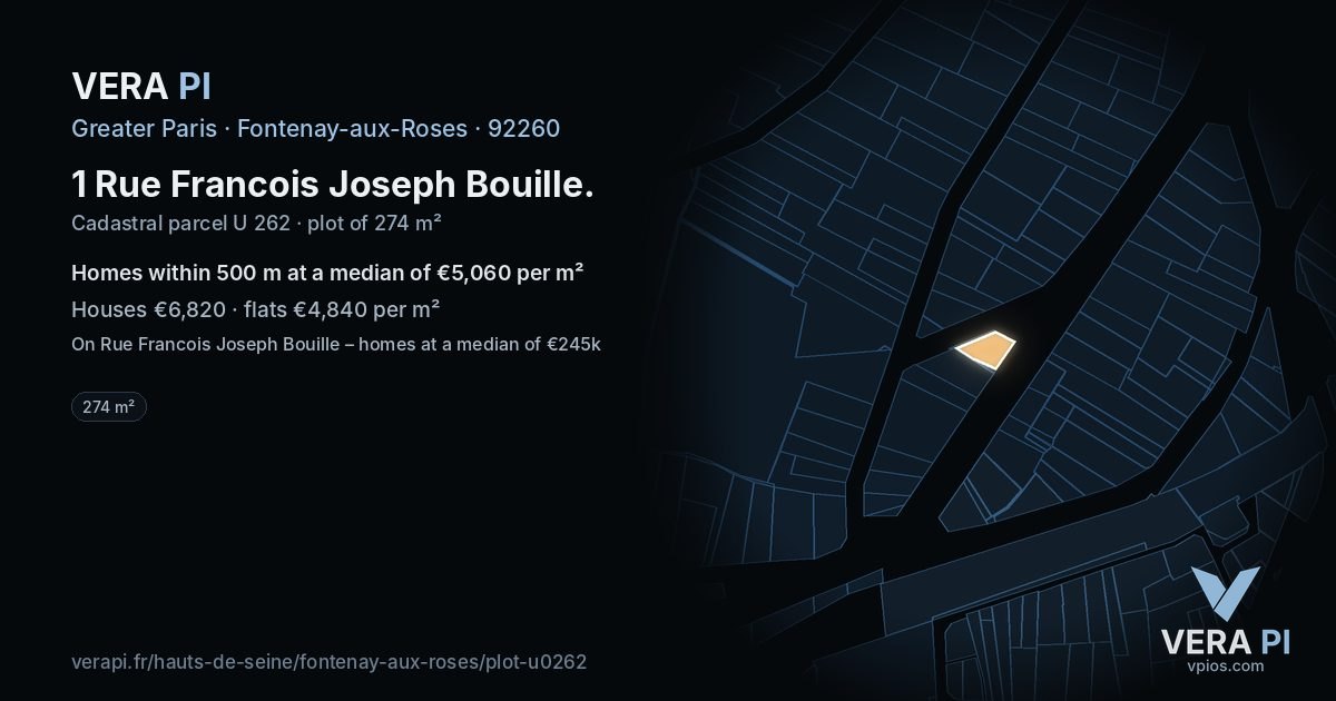 1 Rue Francois Joseph Bouille, Fontenay-aux-Roses at night – the plot lit, the parcels around coloured by the prices near them