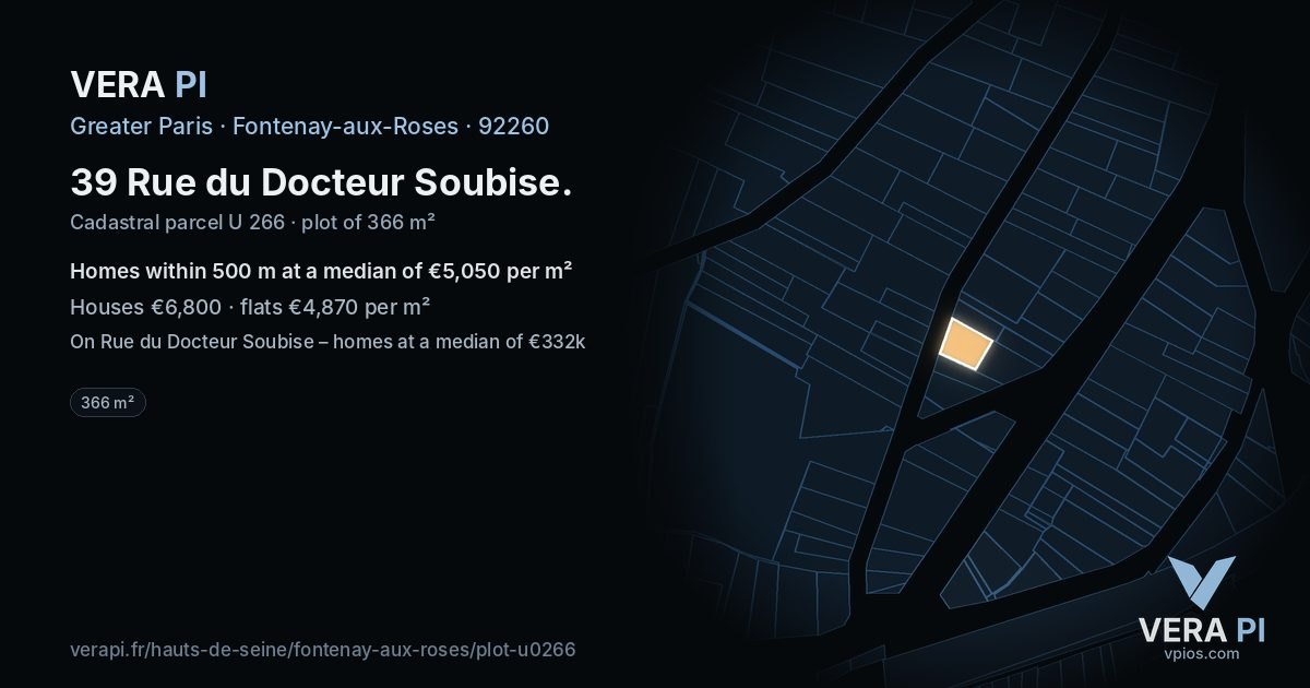 39 Rue du Docteur Soubise, Fontenay-aux-Roses at night – the plot lit, the parcels around coloured by the prices near them