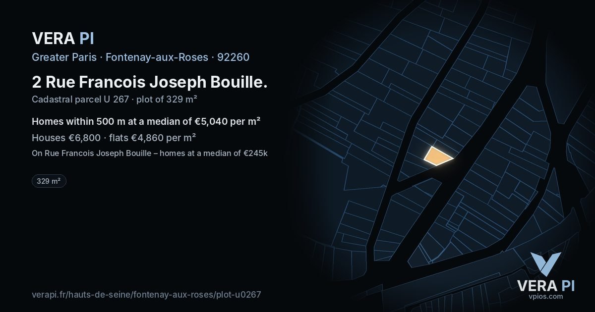 2 Rue Francois Joseph Bouille, Fontenay-aux-Roses at night – the plot lit, the parcels around coloured by the prices near them