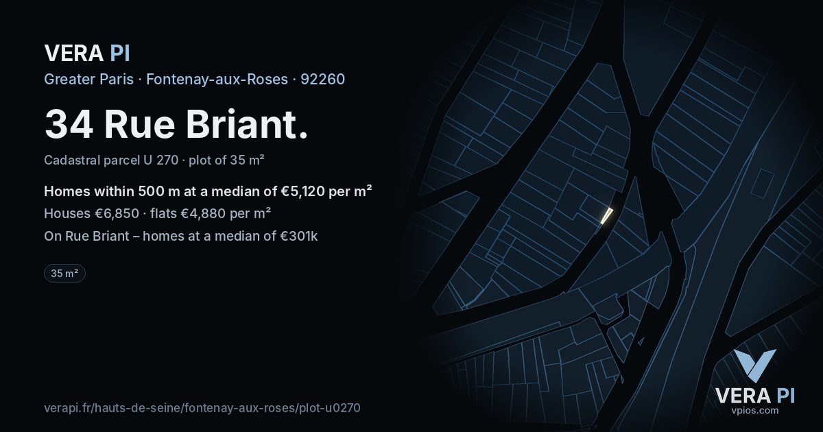 34 Rue Briant, Fontenay-aux-Roses at night – the plot lit, the parcels around coloured by the prices near them