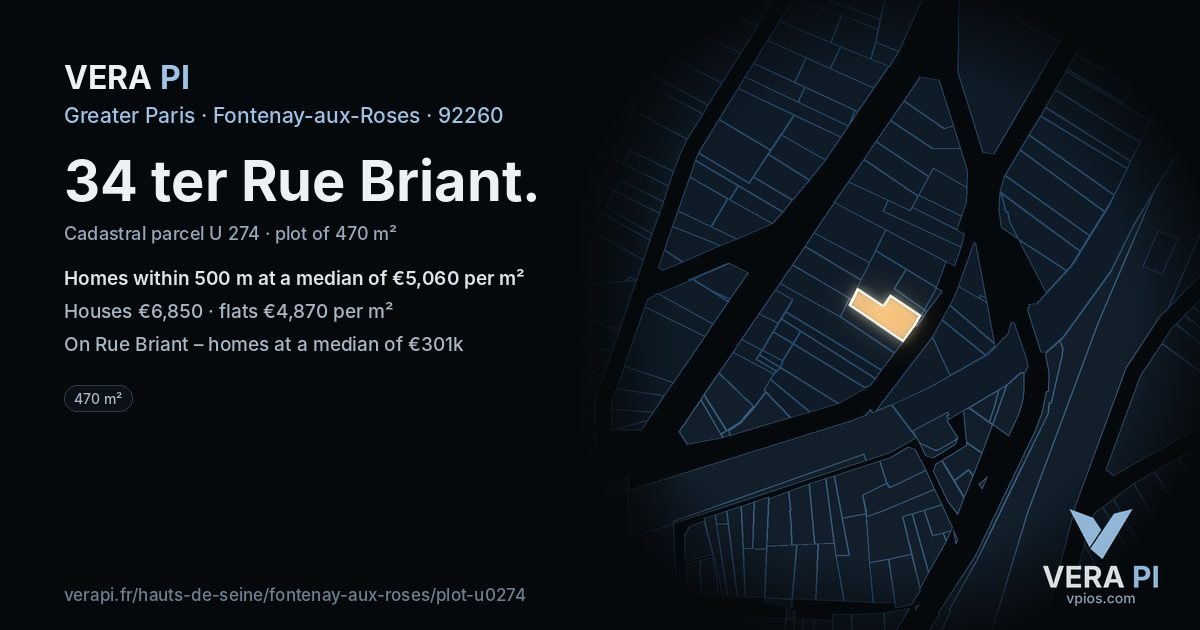 34 ter Rue Briant, Fontenay-aux-Roses at night – the plot lit, the parcels around coloured by the prices near them