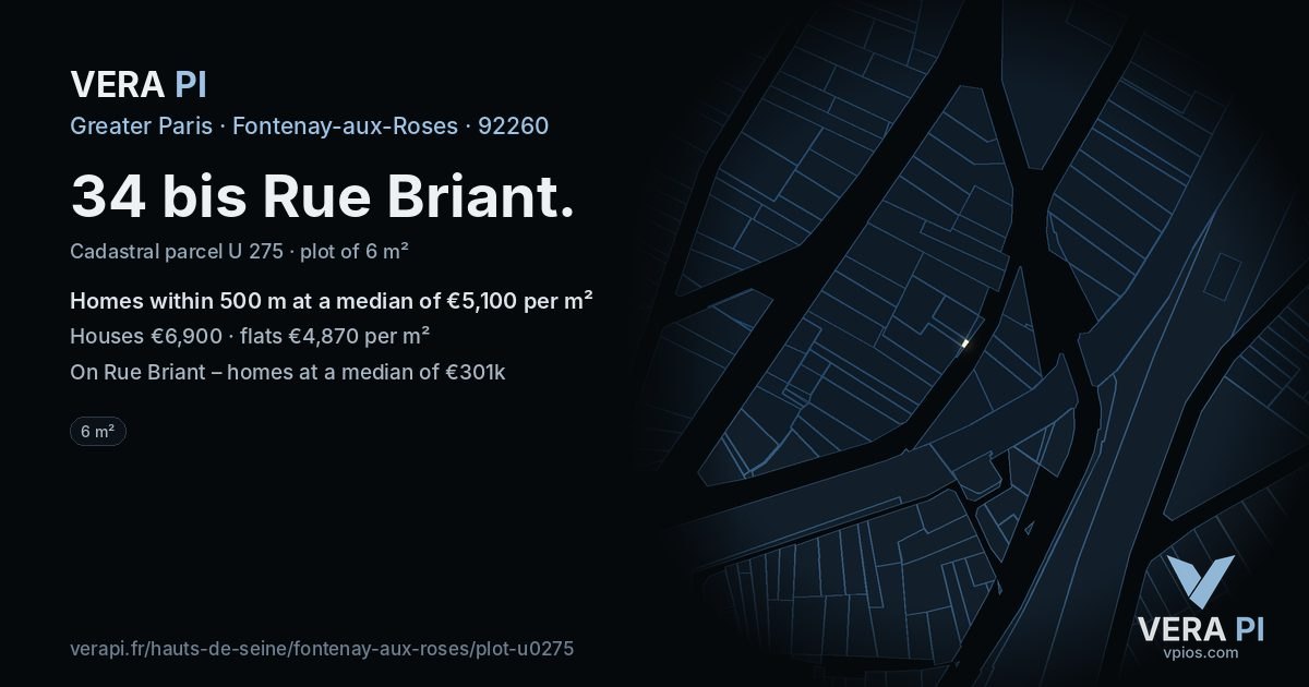 34 bis Rue Briant, Fontenay-aux-Roses at night – the plot lit, the parcels around coloured by the prices near them