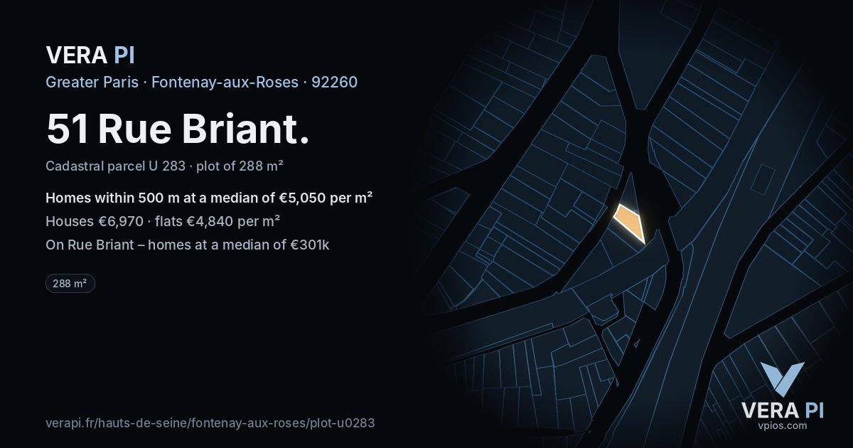 51 Rue Briant, Fontenay-aux-Roses at night – the plot lit, the parcels around coloured by the prices near them