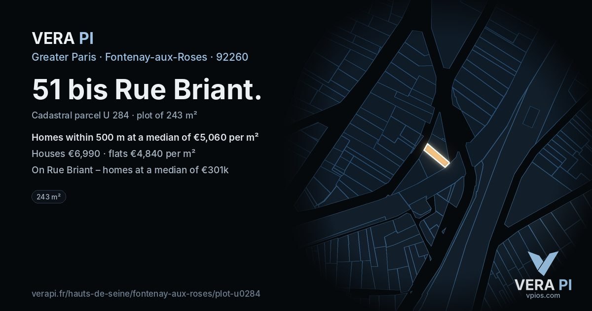 51 bis Rue Briant, Fontenay-aux-Roses at night – the plot lit, the parcels around coloured by the prices near them