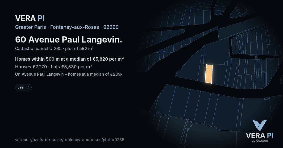 60 Avenue Paul Langevin, Fontenay-aux-Roses at night – the plot lit, the parcels around coloured by the prices near them