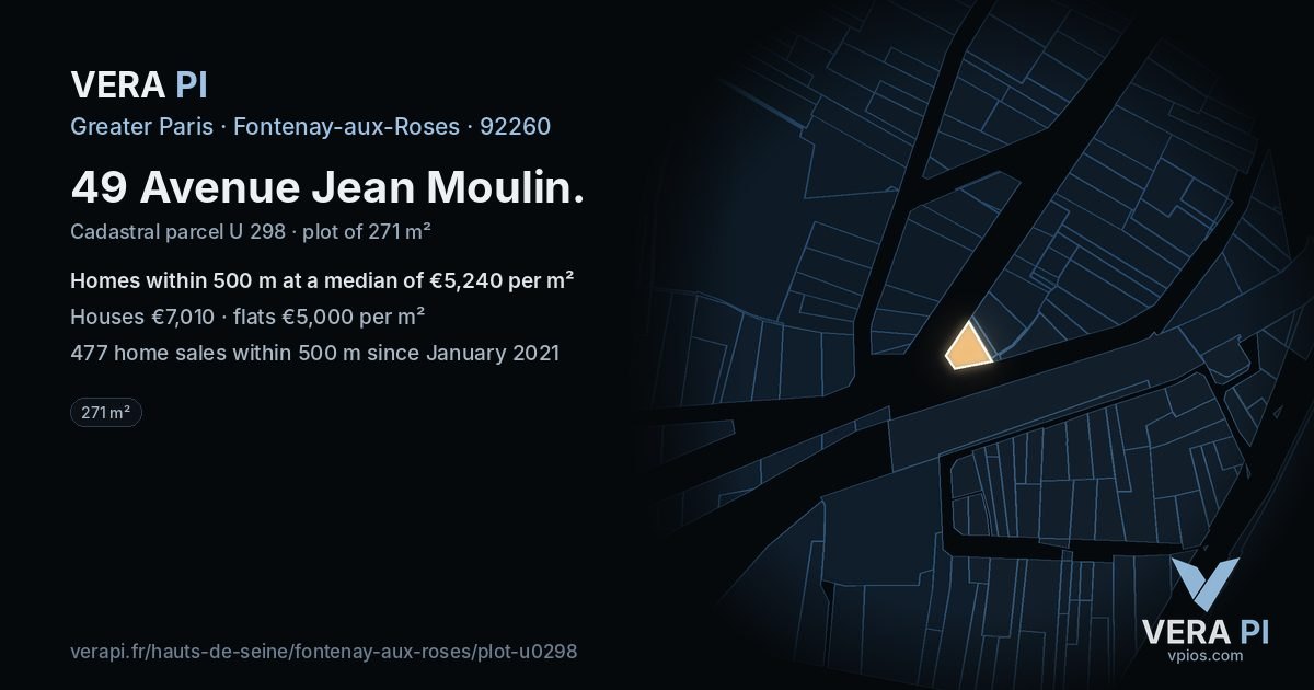 49 Avenue Jean Moulin, Fontenay-aux-Roses at night – the plot lit, the parcels around coloured by the prices near them