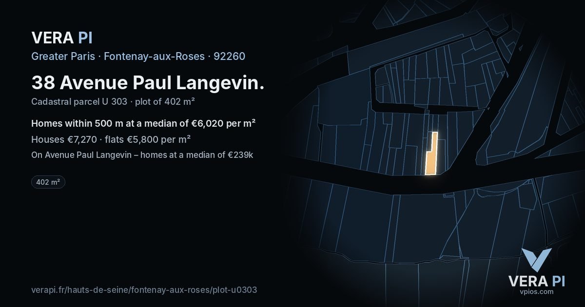 38 Avenue Paul Langevin, Fontenay-aux-Roses at night – the plot lit, the parcels around coloured by the prices near them