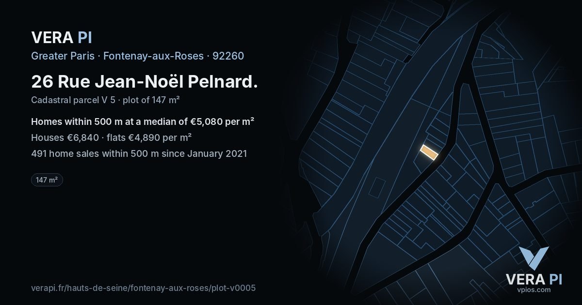 26 Rue Jean-Noël Pelnard, Fontenay-aux-Roses at night – the plot lit, the parcels around coloured by the prices near them