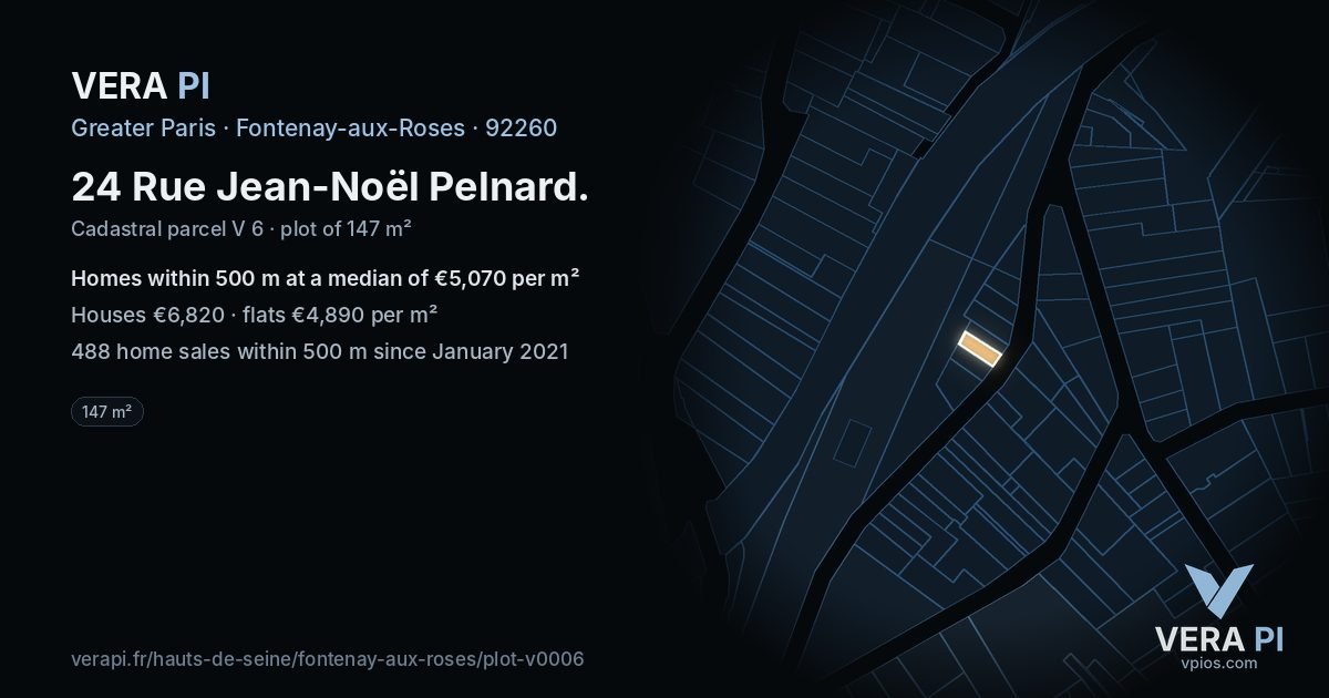24 Rue Jean-Noël Pelnard, Fontenay-aux-Roses at night – the plot lit, the parcels around coloured by the prices near them