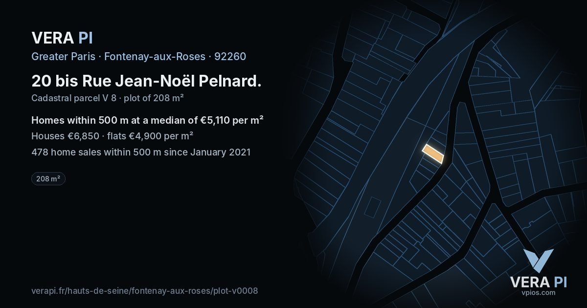 20 bis Rue Jean-Noël Pelnard, Fontenay-aux-Roses at night – the plot lit, the parcels around coloured by the prices near them