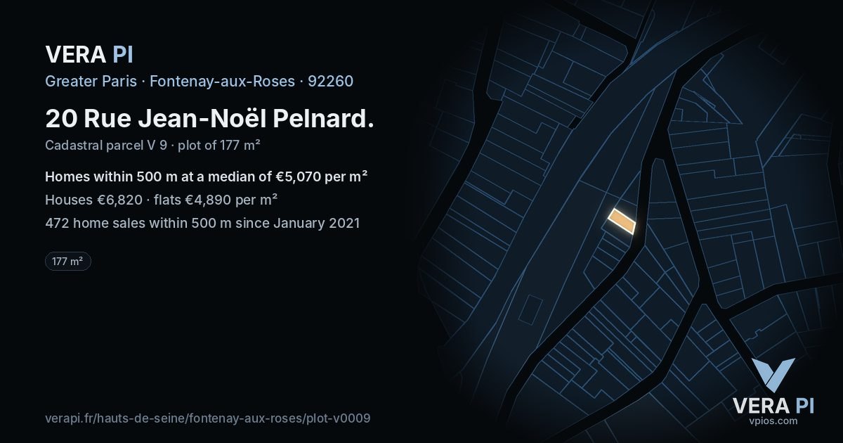 20 Rue Jean-Noël Pelnard, Fontenay-aux-Roses at night – the plot lit, the parcels around coloured by the prices near them
