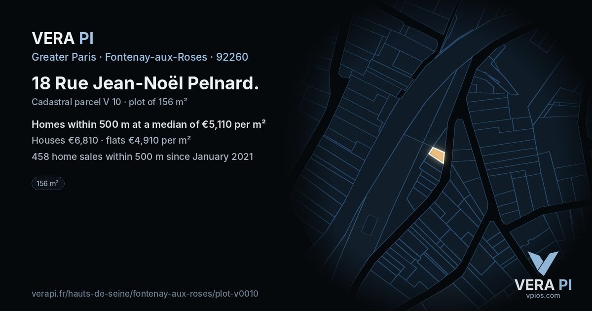 18 Rue Jean-Noël Pelnard, Fontenay-aux-Roses at night – the plot lit, the parcels around coloured by the prices near them