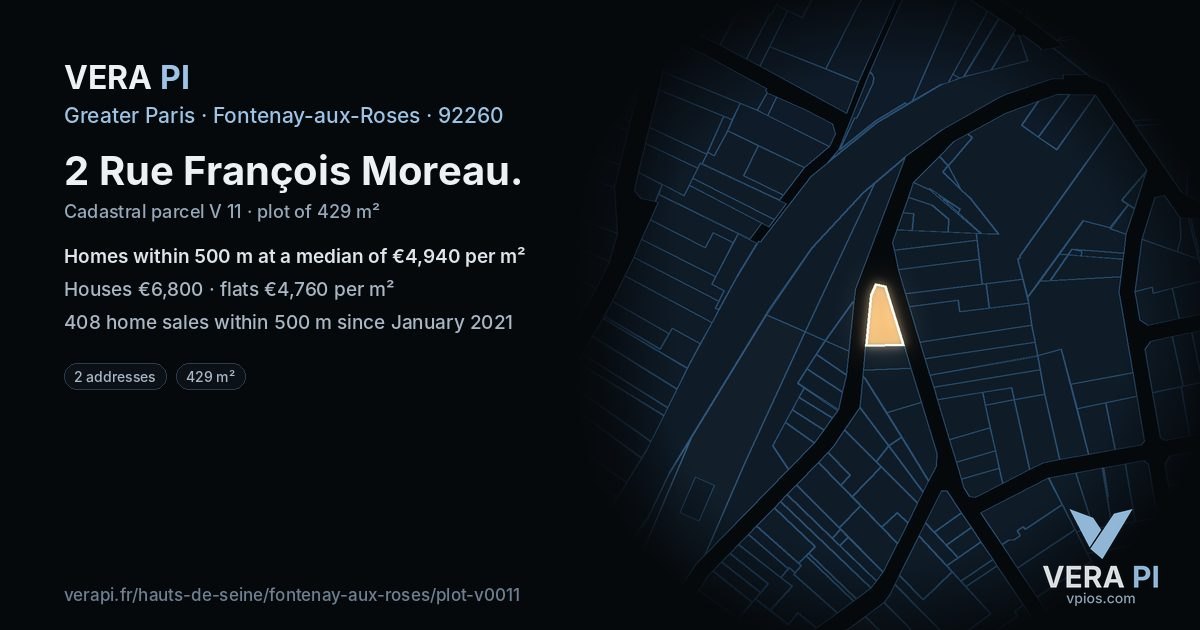 2 Rue François Moreau, Fontenay-aux-Roses at night – the plot lit, the parcels around coloured by the prices near them