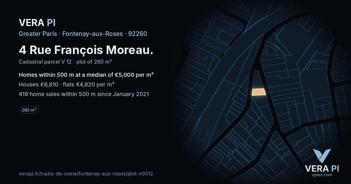 4 Rue François Moreau, Fontenay-aux-Roses at night – the plot lit, the parcels around coloured by the prices near them