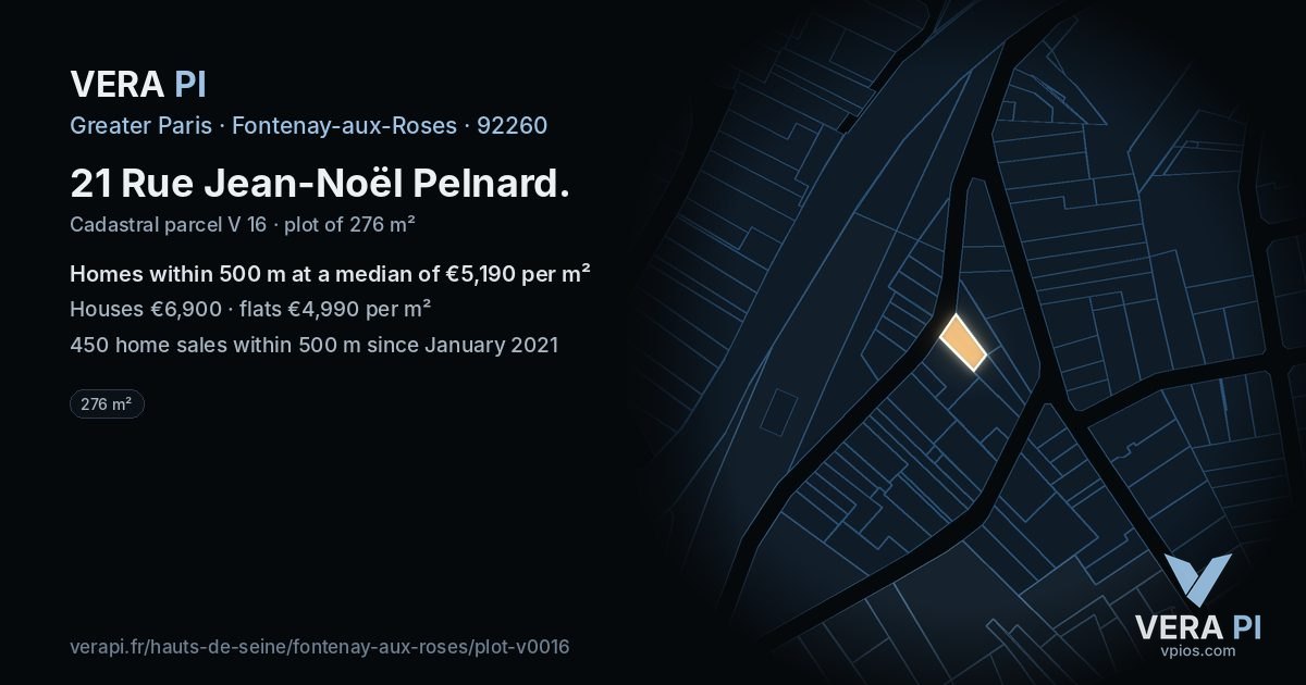 21 Rue Jean-Noël Pelnard, Fontenay-aux-Roses at night – the plot lit, the parcels around coloured by the prices near them