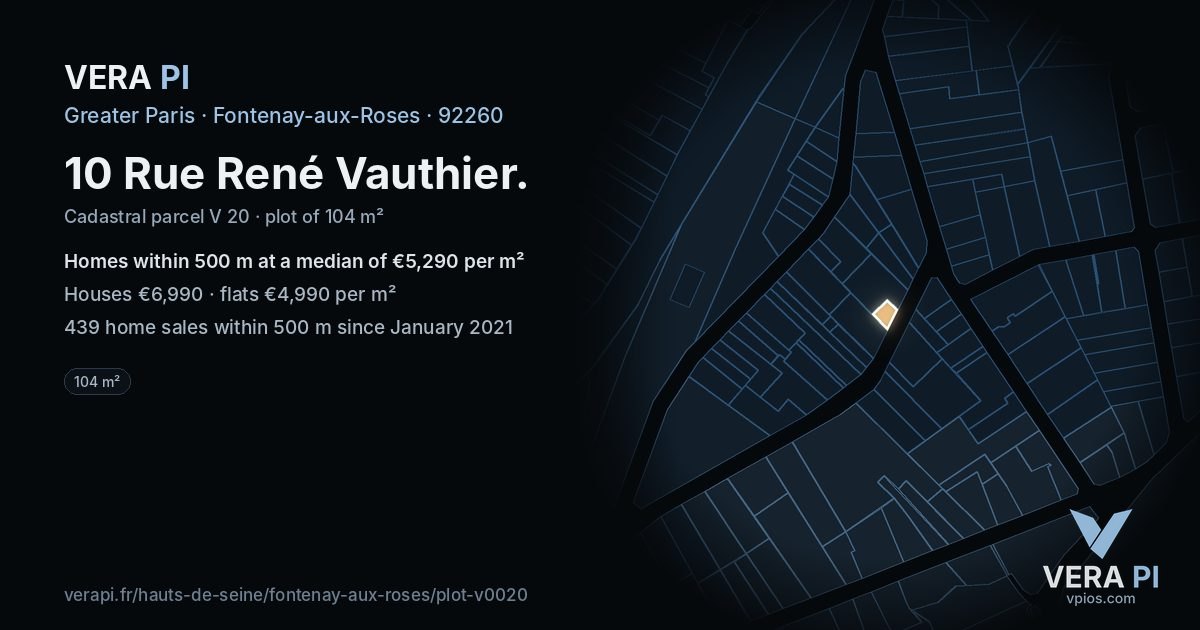 10 Rue René Vauthier, Fontenay-aux-Roses at night – the plot lit, the parcels around coloured by the prices near them