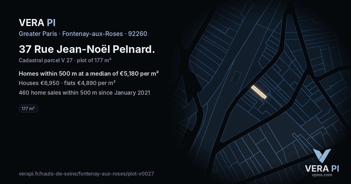 37 Rue Jean-Noël Pelnard, Fontenay-aux-Roses at night – the plot lit, the parcels around coloured by the prices near them