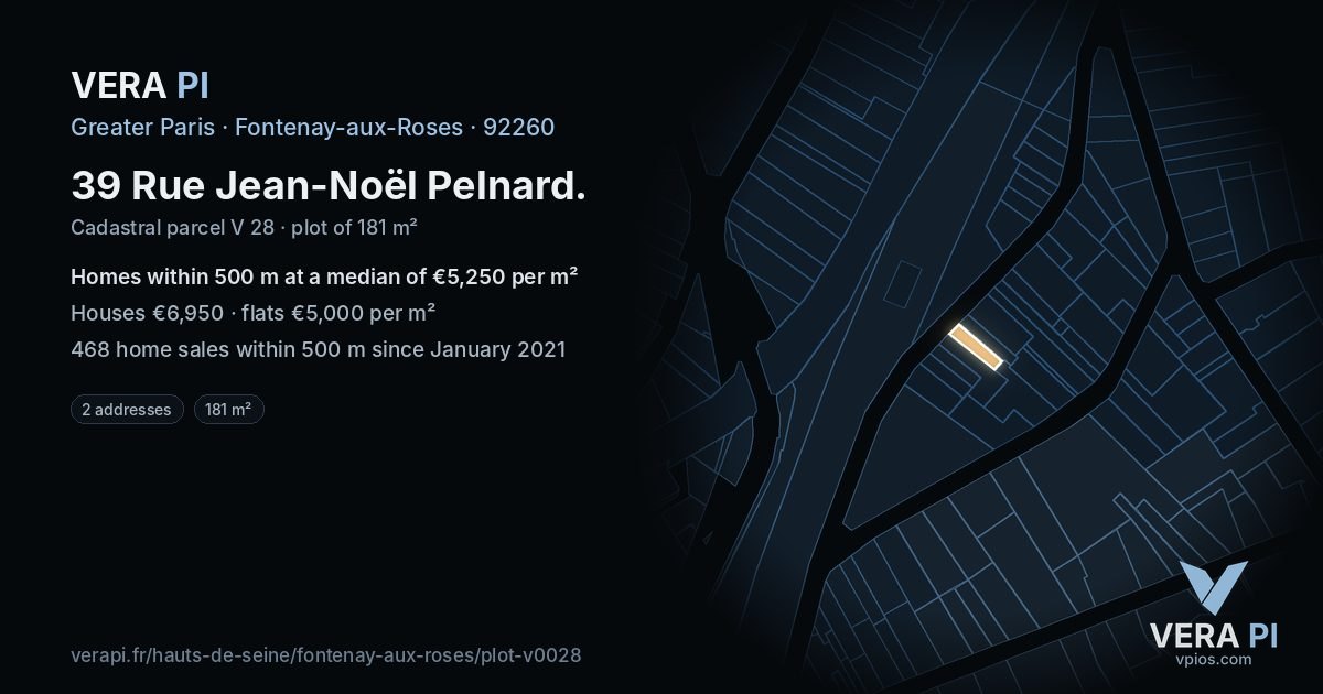 39 Rue Jean-Noël Pelnard, Fontenay-aux-Roses at night – the plot lit, the parcels around coloured by the prices near them