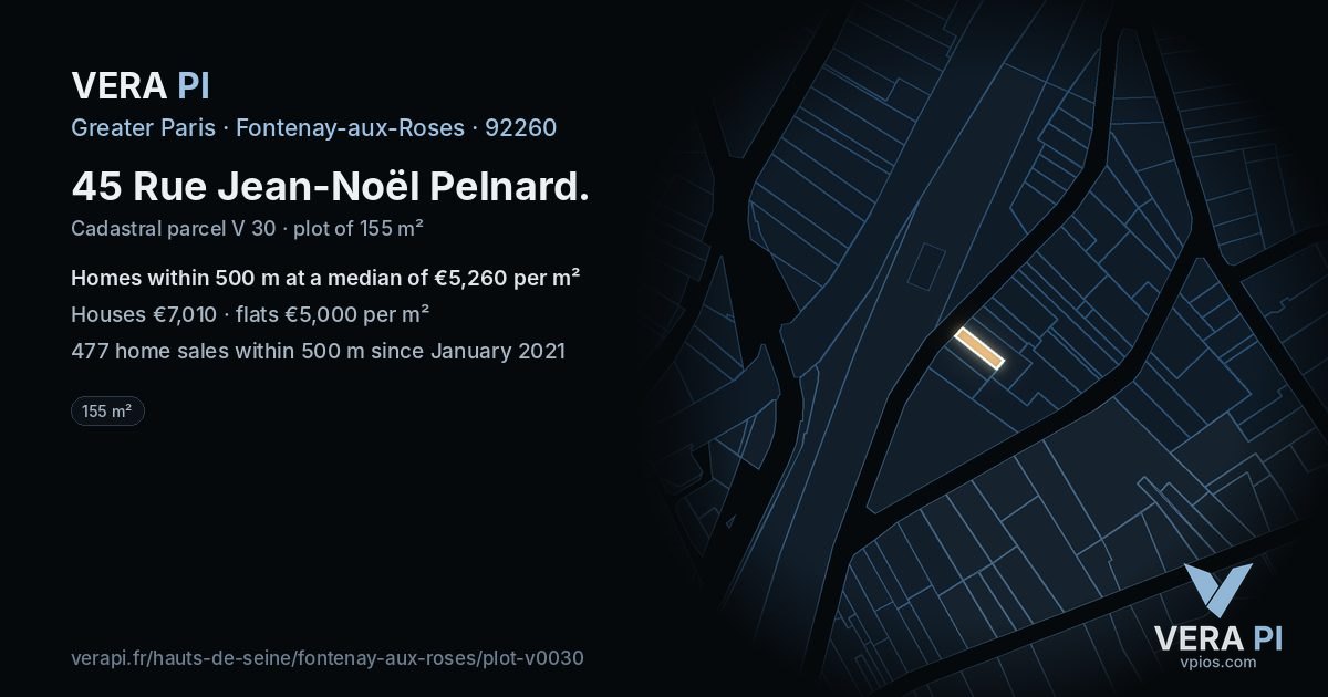 45 Rue Jean-Noël Pelnard, Fontenay-aux-Roses at night – the plot lit, the parcels around coloured by the prices near them