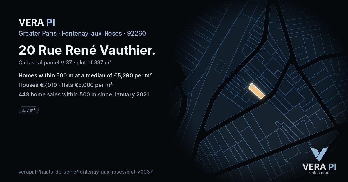 20 Rue René Vauthier, Fontenay-aux-Roses at night – the plot lit, the parcels around coloured by the prices near them