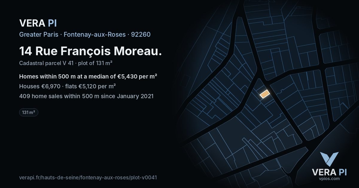 14 Rue François Moreau, Fontenay-aux-Roses at night – the plot lit, the parcels around coloured by the prices near them
