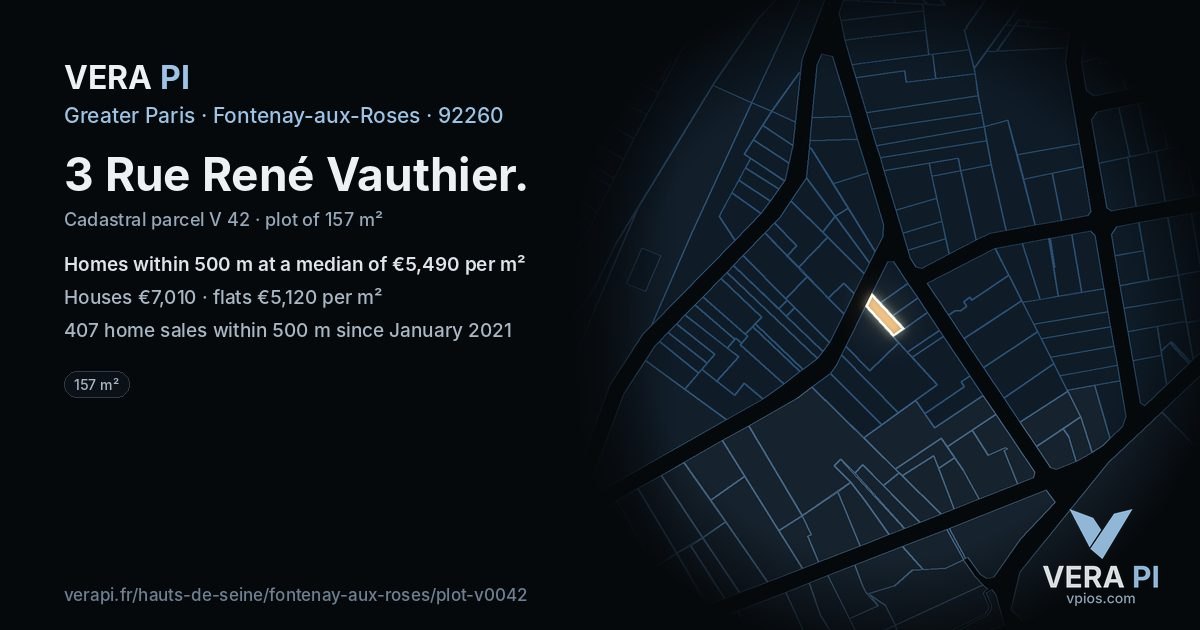3 Rue René Vauthier, Fontenay-aux-Roses at night – the plot lit, the parcels around coloured by the prices near them
