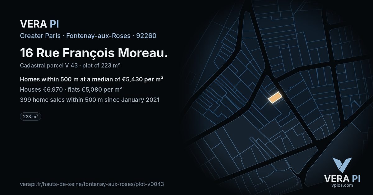 16 Rue François Moreau, Fontenay-aux-Roses at night – the plot lit, the parcels around coloured by the prices near them