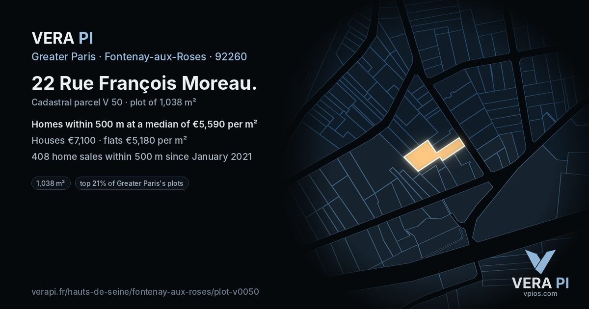 22 Rue François Moreau, Fontenay-aux-Roses at night – the plot lit, the parcels around coloured by the prices near them