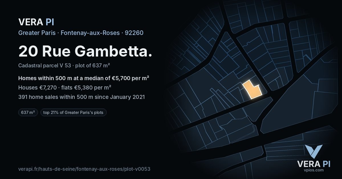 20 Rue Gambetta, Fontenay-aux-Roses at night – the plot lit, the parcels around coloured by the prices near them