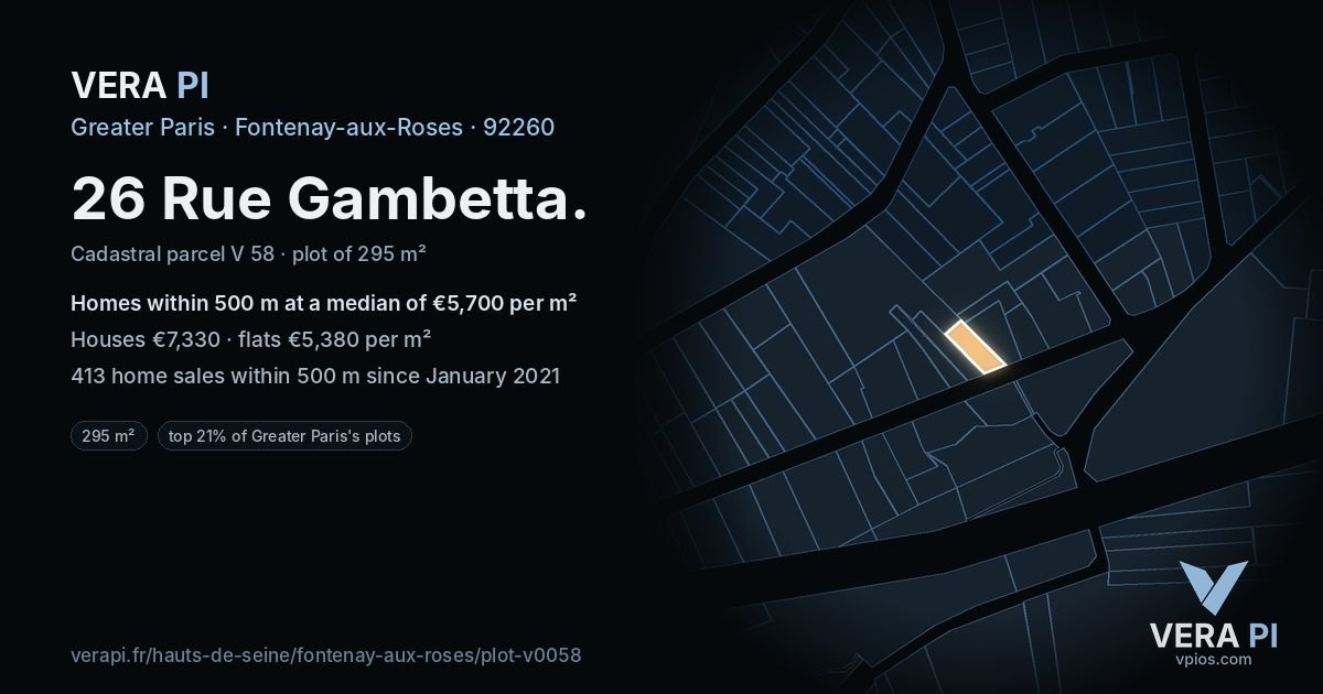 26 Rue Gambetta, Fontenay-aux-Roses at night – the plot lit, the parcels around coloured by the prices near them