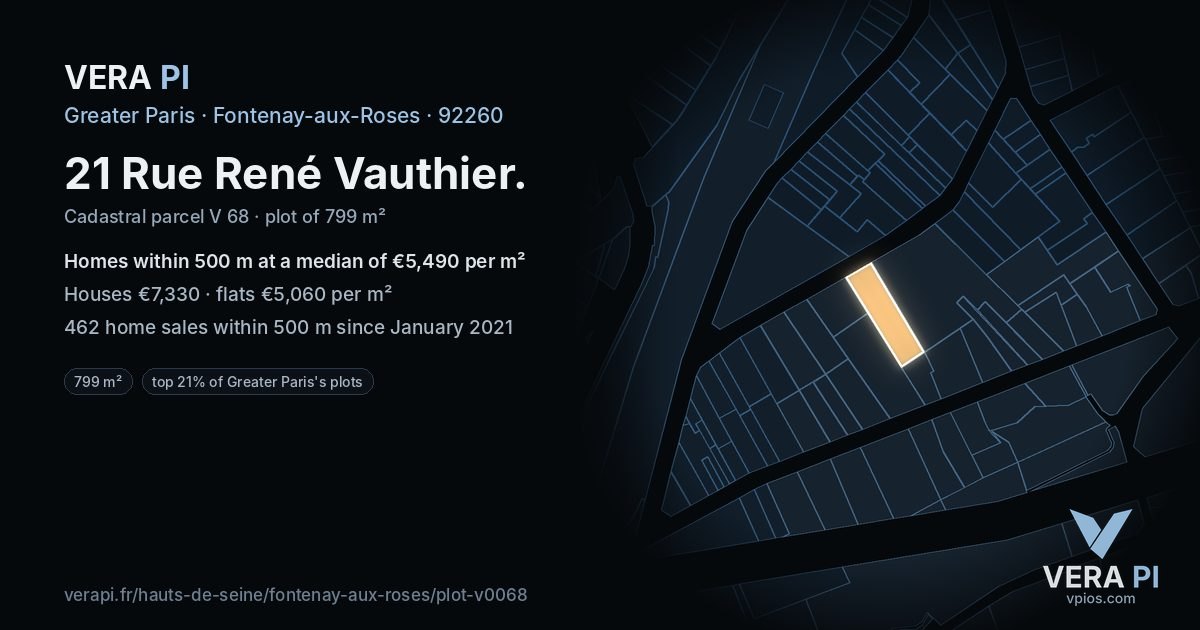 21 Rue René Vauthier, Fontenay-aux-Roses at night – the plot lit, the parcels around coloured by the prices near them