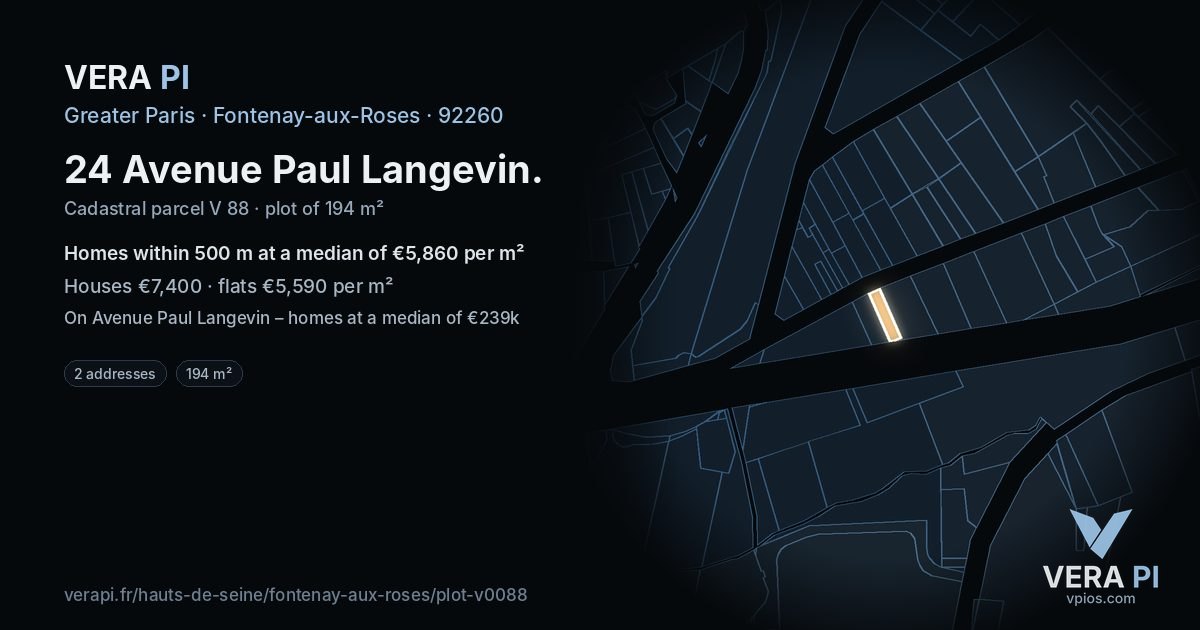 24 Avenue Paul Langevin, Fontenay-aux-Roses at night – the plot lit, the parcels around coloured by the prices near them