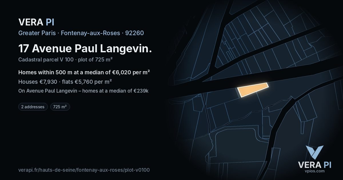 17 Avenue Paul Langevin, Fontenay-aux-Roses at night – the plot lit, the parcels around coloured by the prices near them