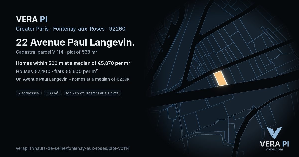 22 Avenue Paul Langevin, Fontenay-aux-Roses at night – the plot lit, the parcels around coloured by the prices near them