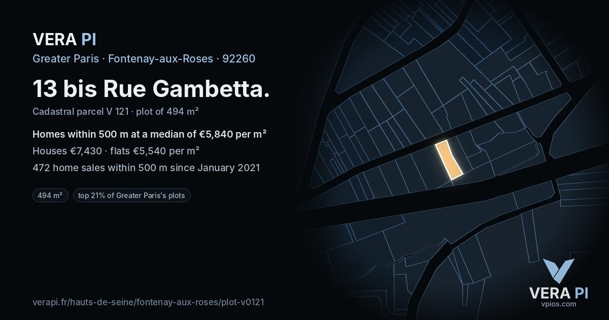 13 bis Rue Gambetta, Fontenay-aux-Roses at night – the plot lit, the parcels around coloured by the prices near them