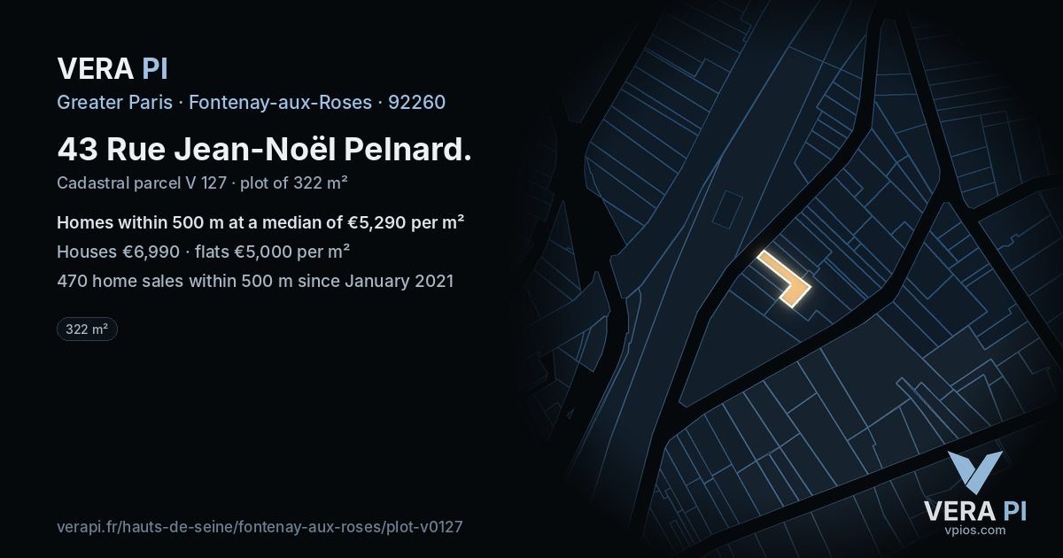 43 Rue Jean-Noël Pelnard, Fontenay-aux-Roses at night – the plot lit, the parcels around coloured by the prices near them