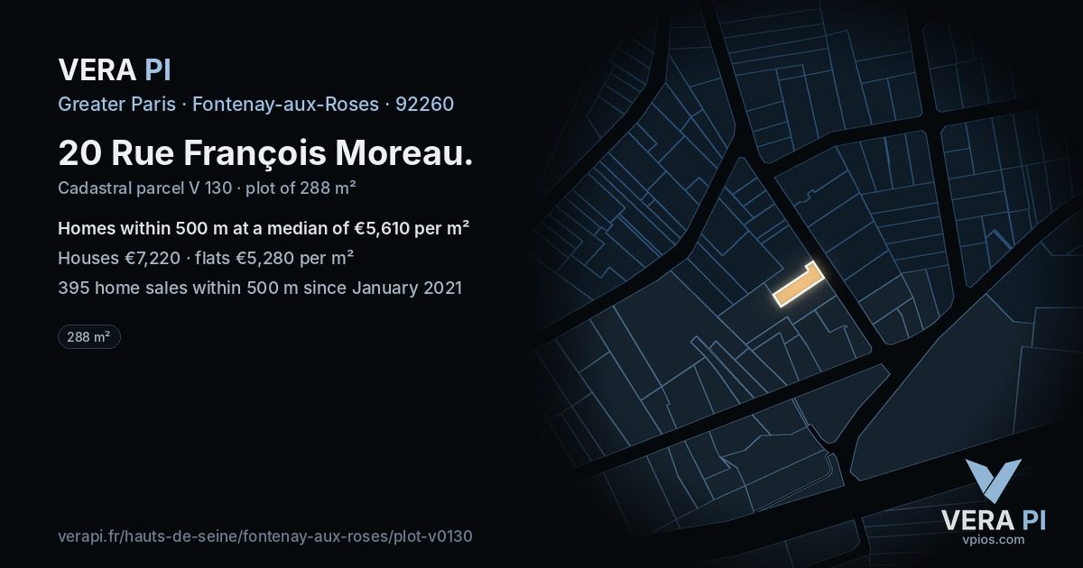 20 Rue François Moreau, Fontenay-aux-Roses at night – the plot lit, the parcels around coloured by the prices near them