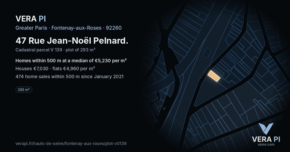 47 Rue Jean-Noël Pelnard, Fontenay-aux-Roses at night – the plot lit, the parcels around coloured by the prices near them