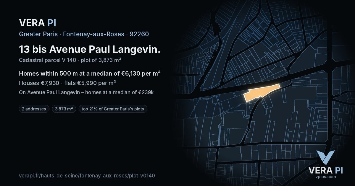 13 bis Avenue Paul Langevin, Fontenay-aux-Roses at night – the plot lit, the parcels around coloured by the prices near them
