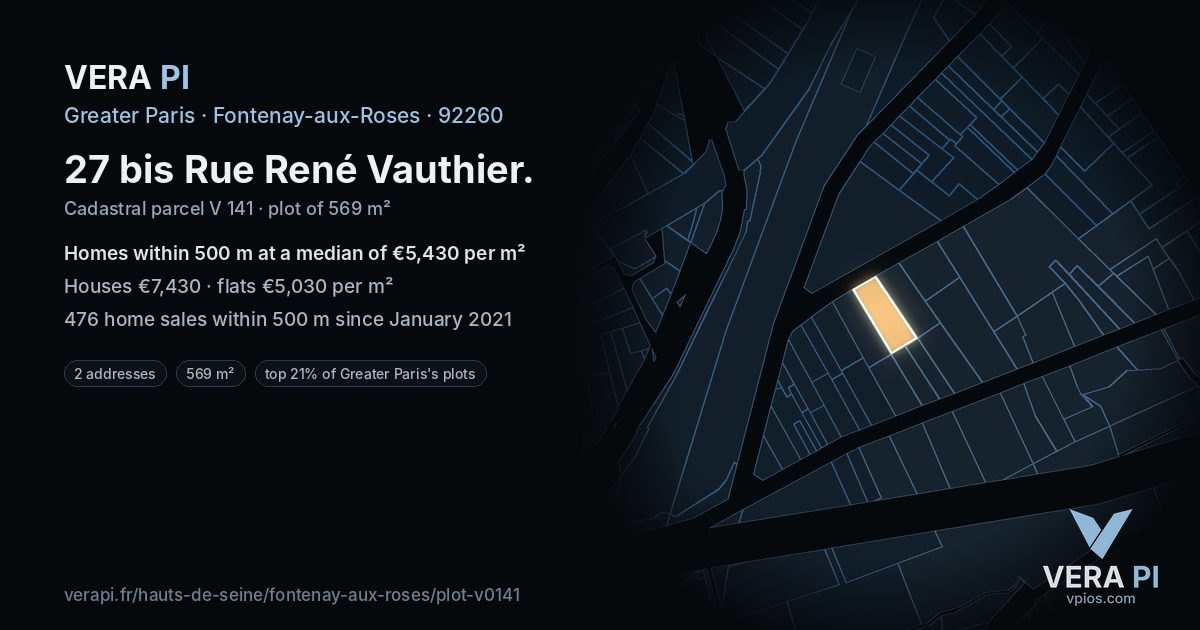 27 bis Rue René Vauthier, Fontenay-aux-Roses at night – the plot lit, the parcels around coloured by the prices near them